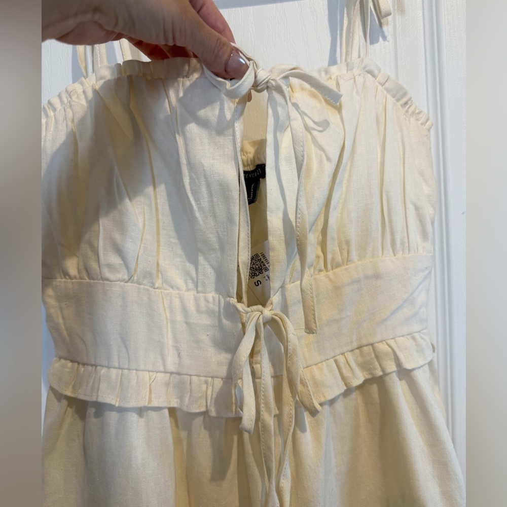 NWT Forever 21 Cream Color Linen Tie-Front Spaghetti Strap Mini Dress - Picture 5 of 9